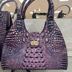 Brahmin Iridescent Purple Croc-Embossed Top-Handle Satchel